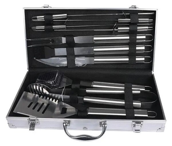 Set ustensile pentru gratar onuvio® 11 piese inox, geanta de transport si termometru digital