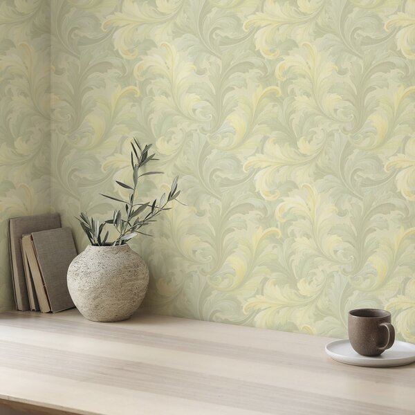 Tapet Volute baroce cu frunze de acant în nuanțe delicate, Tapet flori, a00714 : Uwalls.ro