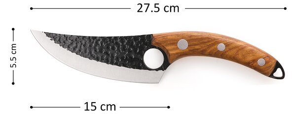 Cuțit profesional onuvio®, full tang, universal pentru bucătărie, feliat, tranșat, tocat, otel carbon, lama forjata, 270mm, husa inclusa, maro