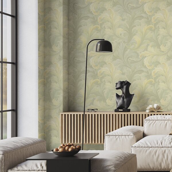 Tapet Volute baroce cu frunze de acant în nuanțe delicate, Tapet flori, a00714 : Uwalls.ro