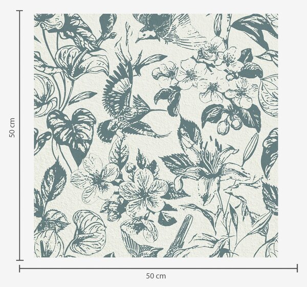 Tapet Ornament floral monocrom cu păsări, Tapet flori, a00737 : Uwalls.ro