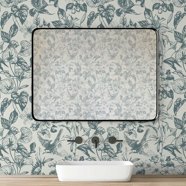 Tapet Ornament floral monocrom cu păsări, Tapet flori, a00737 : Uwalls.ro
