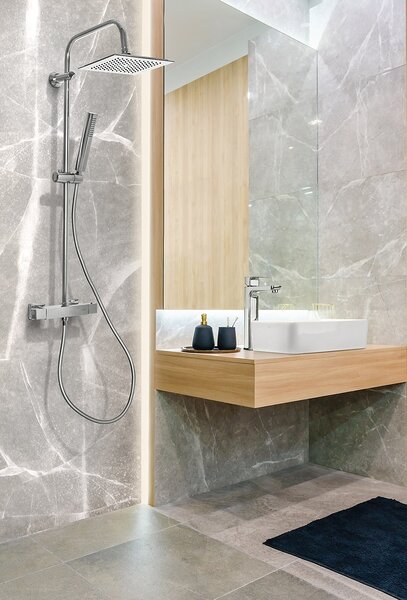 Invena Svart set de duș perete cu termostat cu duș de ploaie crom AU-85-001