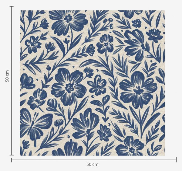 Tapet Ornament floral albastru cu fluturi, Tapet flori, a00758 : Uwalls.ro