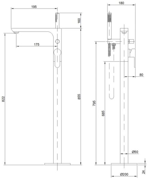 Invena Glamour baterie cadă-duș stativ negru BW-02-W04