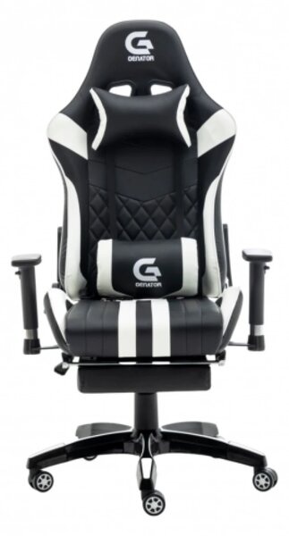 Scaun gaming King size cu masaj in perna lombară, funcție șezlong, suport picioare, Negru/Alb