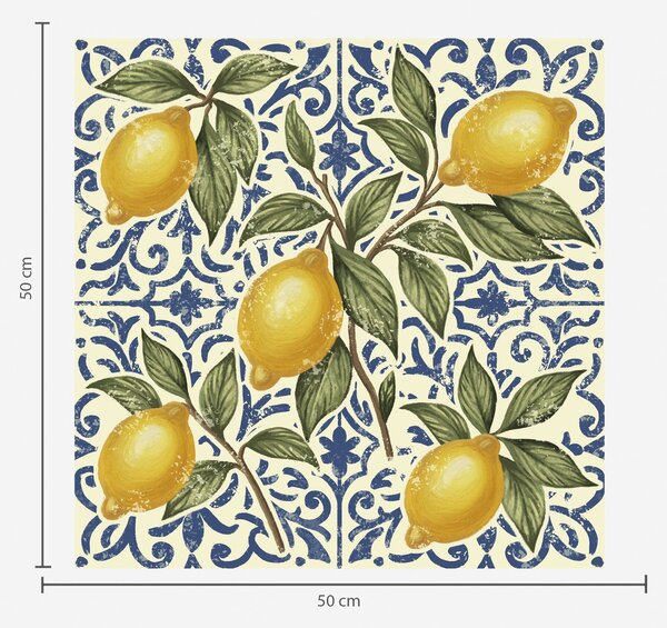 Tapet Ramuri de lămâie cu fundal ornamental albastru, Tapet Mâncare și băuturi, a00763 : Uwalls.ro