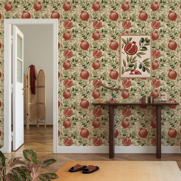 Tapet Ramuri de rodie și măslin pe fundal ornamental, Tapet flori, a00764 : Uwalls.ro