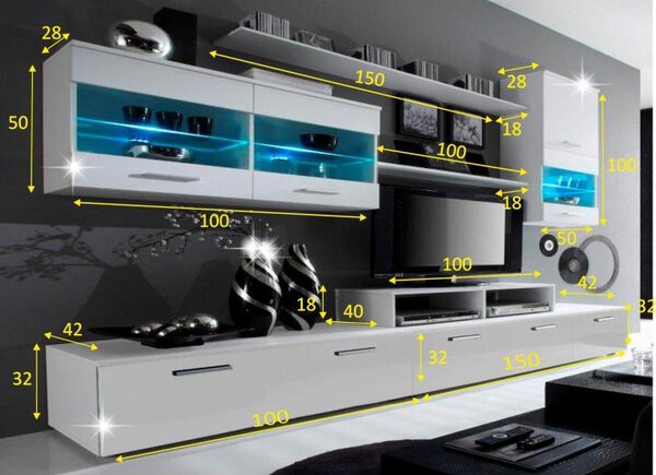 Mobilier living Leodan (alb) (cu iluminat). 779058