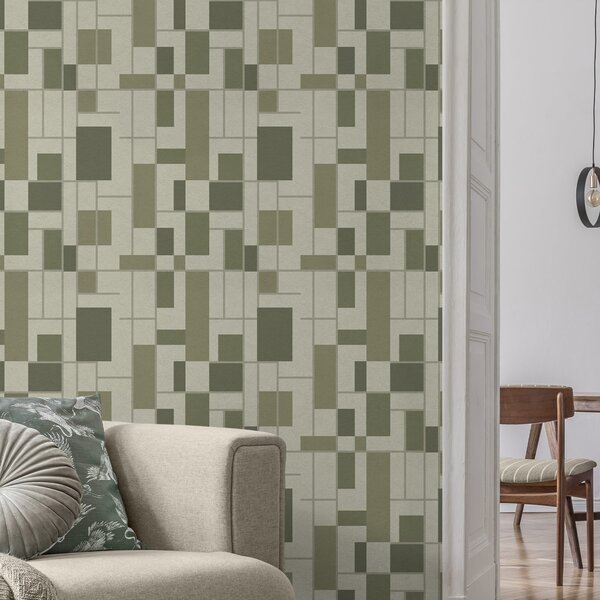 Tapet Model geometric în nuanțe de verde, Tapet abstract, a00769 : Uwalls.ro