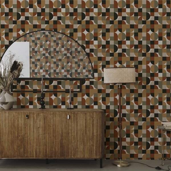 Tapet Geometrie modulară în tonuri calde, pământii, Tapet abstract, a00770 : Uwalls.ro