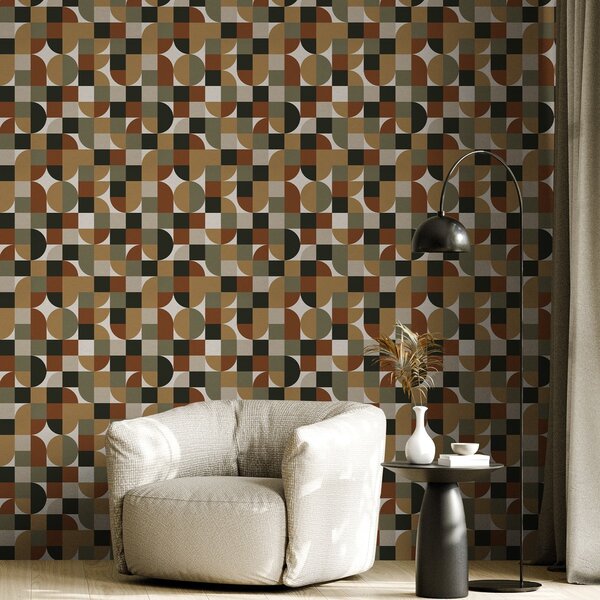 Tapet Geometrie modulară în tonuri calde, pământii, Tapet abstract, a00770 : Uwalls.ro