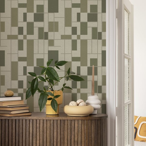 Tapet Model geometric în nuanțe de verde, Tapet abstract, a00769 : Uwalls.ro