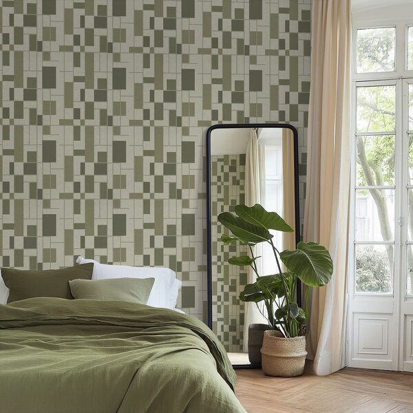 Tapet Model geometric în nuanțe de verde, Tapet abstract, a00769 : Uwalls.ro