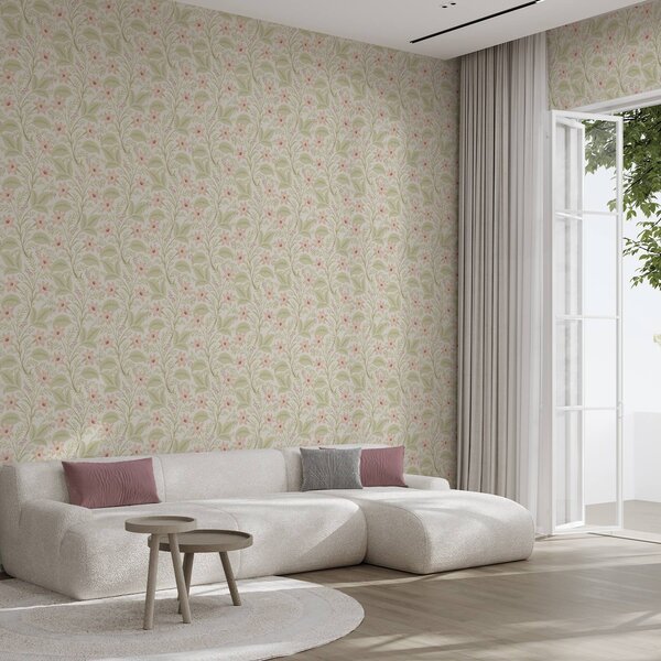 Tapet Flori și frunze delicate în tonuri pastelate, Tapet flori, a00771 : Uwalls.ro