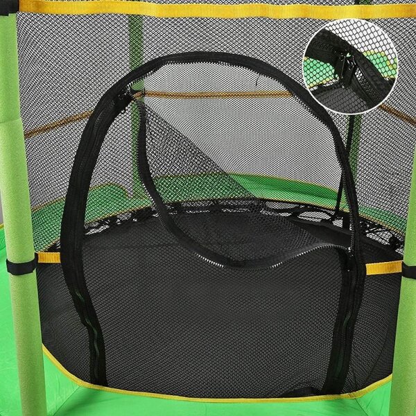 Trambulina copii, diametru 140 cm, maxim 45 kg, cu plasa de protectie, scara acces, verde