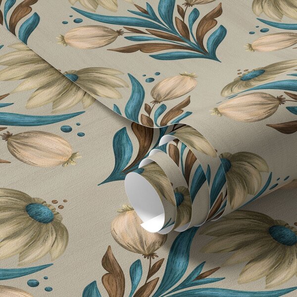 Tapet Ornament floral simetric în tonuri calde, Tapet flori, a00812 : Uwalls.ro