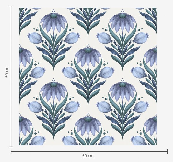 Tapet Ornament floral simetric în nuanțe albastru-alb, Tapet flori, a00812v2 : Uwalls.ro