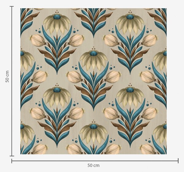 Tapet Ornament floral simetric în tonuri calde, Tapet flori, a00812 : Uwalls.ro