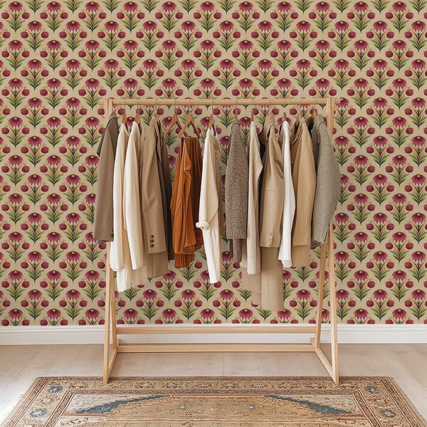 Tapet Ornament floral simetric pe fundal bej cald, Tapet flori, a00812v6 : Uwalls.ro
