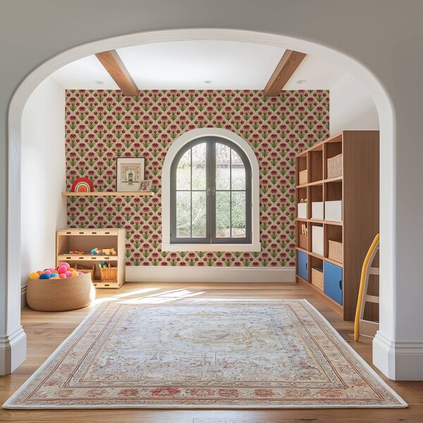 Tapet Ornament floral simetric pe fundal bej cald, Tapet flori, a00812v6 : Uwalls.ro