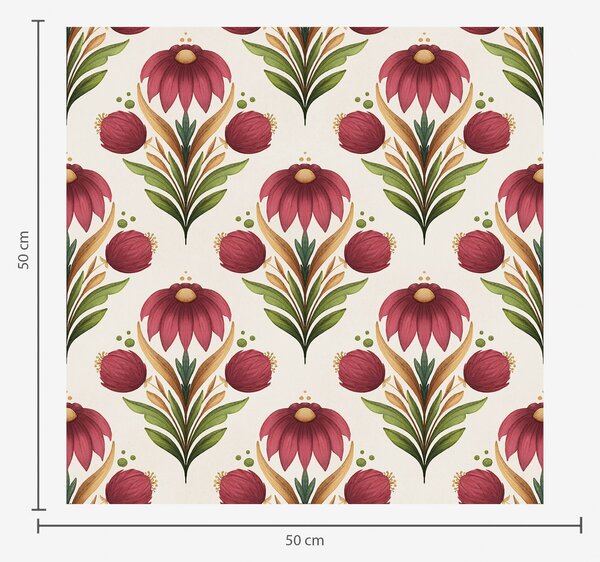 Tapet Ornament floral simetric în nuanțe intense de roșu și verde, Tapet flori, a00812v4 : Uwalls.ro