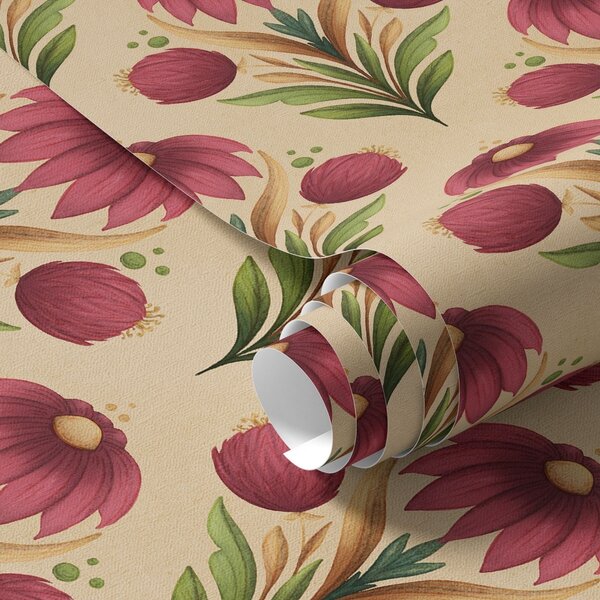 Tapet Ornament floral simetric pe fundal bej cald, Tapet flori, a00812v6 : Uwalls.ro