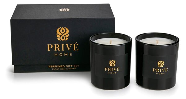 Set de 2 lumânări parfumate negre Privé Home Tobacco&Leather/Oud&Bergamote