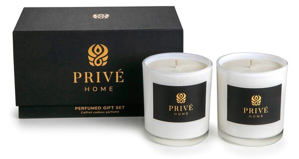Set de 2 lumânări albe parfumate Privé Home Safran-Ambre Noir/Black Wood