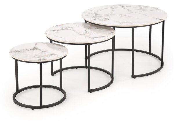 Set de măsuțe de cafea Houston 1884Marmură albă, Negru, 5cm, Piatră sinterizată, Rotund