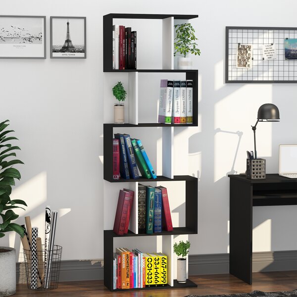 HOMCOM Bibliotecă de perete cu 5 rafturi, 60x24x184.5 cm, Alb și Negru | Aosom Romania