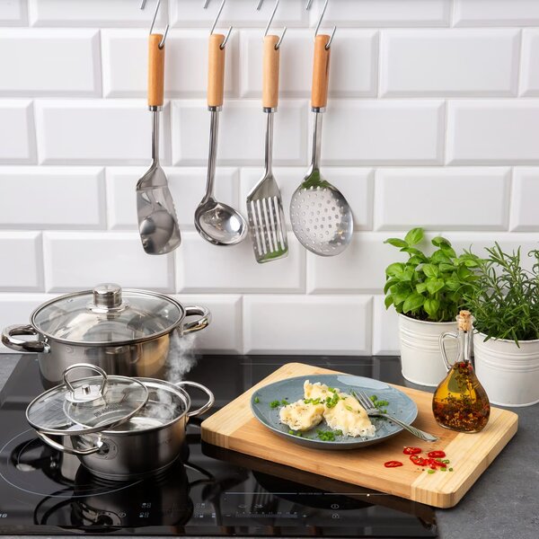 Polonic inox cu maner din lemn 30cm, Natural