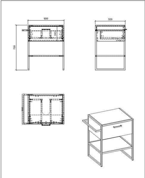 Comad Brooklin dulap cu blat 70x50x75 cm sub chiuveta pe picioare stejar BROOKLIN825AFSC