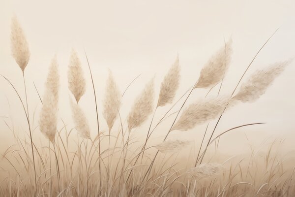 Tapet Iarbă pampas moale, de culoare bej, în câmp, Fototapet Natură, w09324 : Uwalls.ro