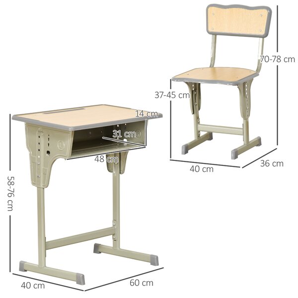 HOMCOM Set Masa Si Scaune Copii Bancă și Scaun Reglabil pentru Copii 6-12 Ani Ergonomic Aosom Romania