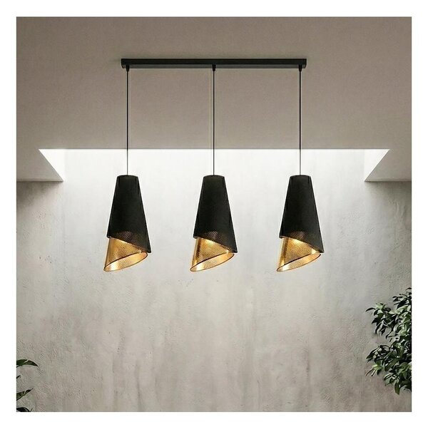 Lustră suspendată pe cablu MODA 3x E27, 15W, 230V, negru/auriu