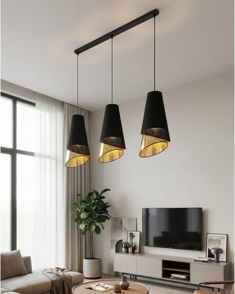 Lustră suspendată pe cablu MODA 3x E27, 15W, 230V, negru/auriu