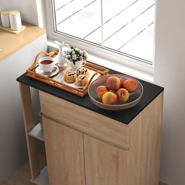 HOMCOM Dulapior de Bucătărie cu Sertare și Roți, Mobilier din Lemn, 78x39.5x88.5 cm, Stejar & Negru | Aosom Romania