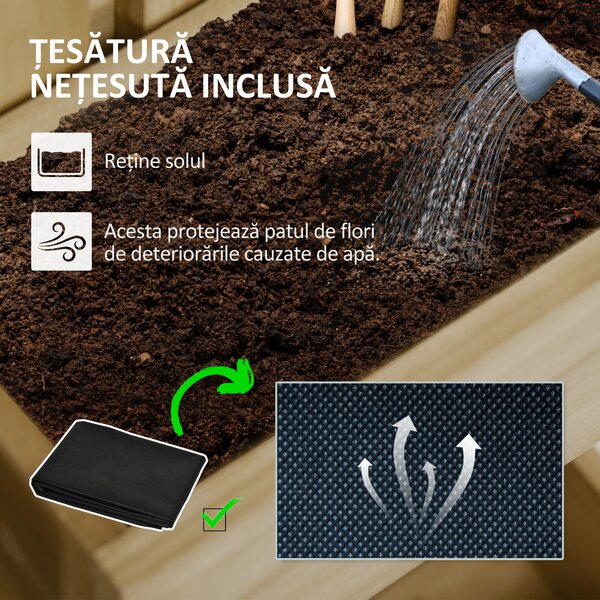 Outsunny Ghiveci inaltat de gradina cu grilaj pentru vita de vie, plante cataratoare, flori, Jardiniera din lemn cu montare pe perete