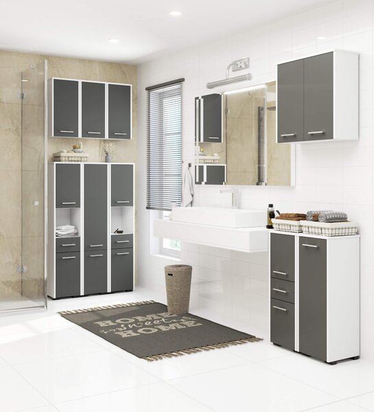 Dulap de baie suspendat Farid TYP5 (alb + grafit gri). Promo -15%. 1070856