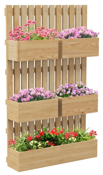 Outsunny Ghiveci inaltat de gradina cu grilaj pentru vita de vie, plante cataratoare, flori, Jardiniera din lemn cu montare pe perete