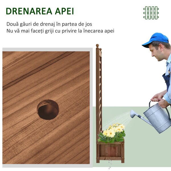 Outsunny Jardinieră Exterior din Lemn cu Suport pentru Plante și Grilaj pentru Plante Cățărătoare 64x28x120cm Maro | Aosom Romania