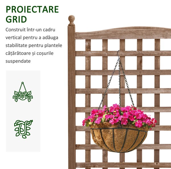 Outsunny Jardinieră Exterior din Lemn cu Suport pentru Plante și Grilaj pentru Plante Cățărătoare 64x28x120cm Maro | Aosom Romania