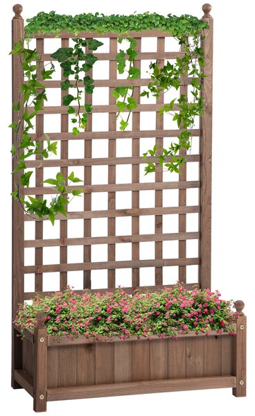 Outsunny Jardinieră Exterior din Lemn cu Suport pentru Plante și Grilaj pentru Plante Cățărătoare 64x28x120cm Maro | Aosom Romania