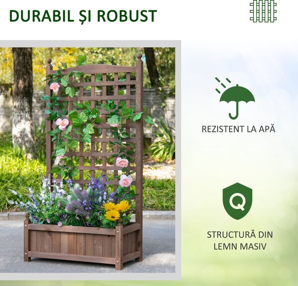 Outsunny Jardinieră Exterior din Lemn cu Suport pentru Plante și Grilaj pentru Plante Cățărătoare 64x28x120cm Maro | Aosom Romania