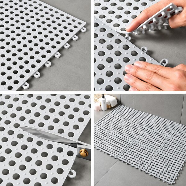 10 bucati Covor antiderapant baie cu drenaj, tip puzzle, 30x30 cm