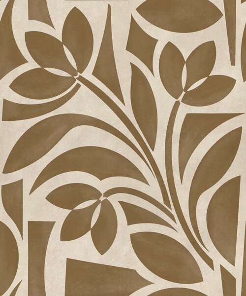 Tapet Siluete geometrice de frunze, maro caramel pe bej, Tapet flori, a00679 : Uwalls.ro