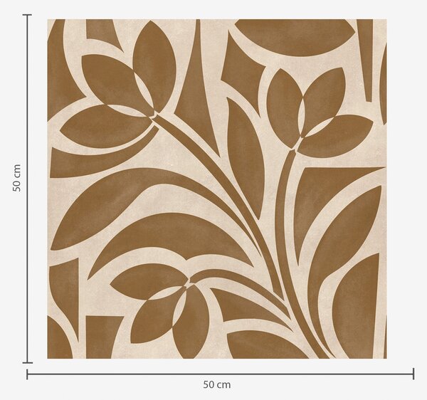 Tapet Siluete geometrice de frunze, maro caramel pe bej, Tapet flori, a00679 : Uwalls.ro