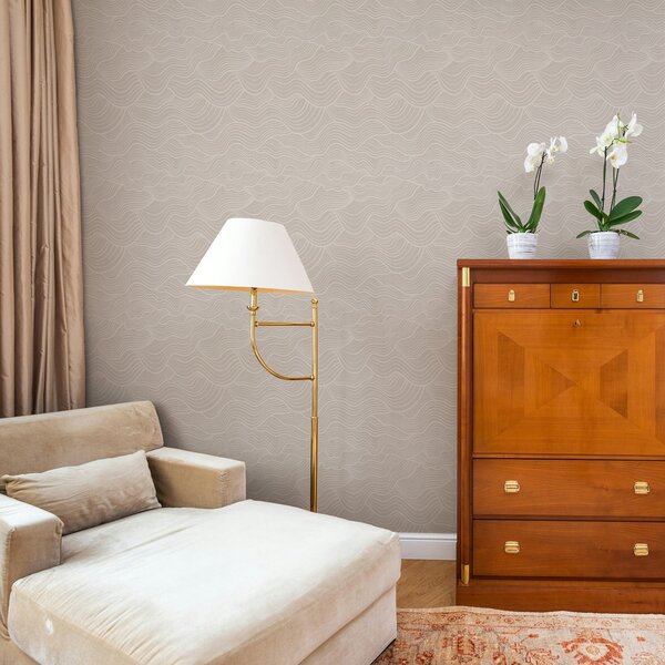 Tapet Linii ondulate ton pe ton pe fond bej cald, Tapet abstract, a00681v1 : Uwalls.ro