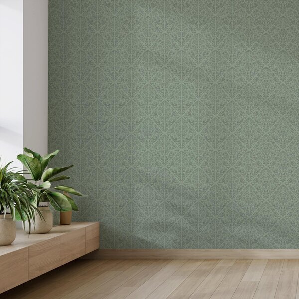 Tapet Damasc botanic fin în verde discret, Tapet flori, a00815v1 : Uwalls.ro